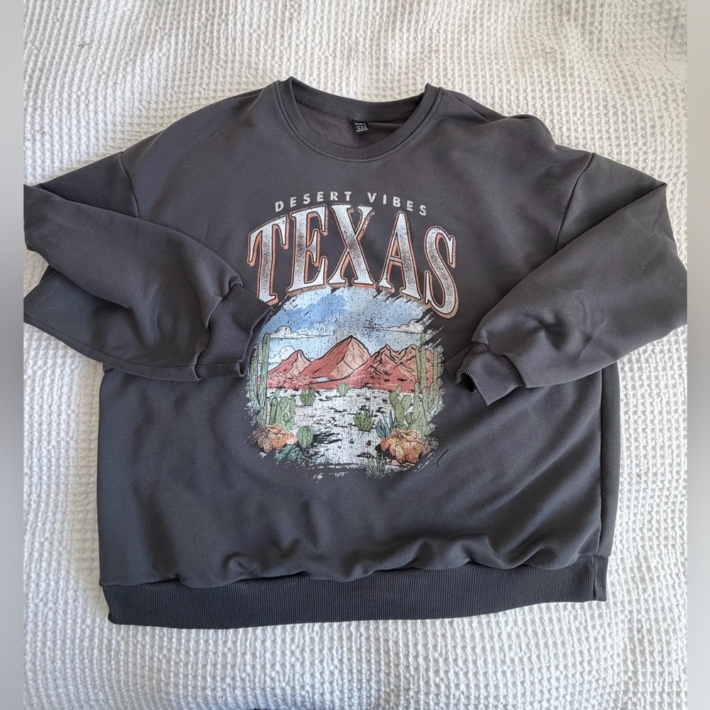 SHEIN Dark Gray Texas Graphic Men's Crewneck Sweater